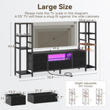 Casaottima 71" TV Stands for 43, 50, 55 Inch TV Entertainment Center with LED Lights and Power Outlets, TV Stand for Living Room with 5 Fabric Drawers & Shelf, TV Console Cabinet for Bedroom, Black Casaottima