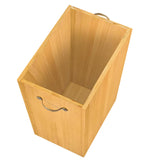 SEHERTIWY Wood Trash Can, Farmhouse Wastebasket Bin for Bathroom, Office, Bedroom, Living Room, Small Square Rustic Garbage Container with Metal Handle (Bamboo-Yellow-Handle) SEHERTIWY