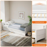 Sweetcrispy Twin Size Day Bed Frame with Trundle, Integrated Headboard & Armrests, Space-Saving Trundle Bed for Living Room, Bedroom, Guest Room, Sturdy Wood Construction for Adults and Kids, White Sweetcrispy