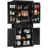 TEENFON 72” Kitchen Pantry Cabinet, with 6 Hanging Shelves & 1 Large Drawer, Adjustable Shelf, for Dinging Room, Living Room, Black TEENFON