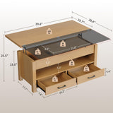 Garvee 40" Coffee Table Lift Top, Multi-Function Convertible Coffee Table with Drawers and Hidden Compartment, Converts to Dining Table for Living Room, Raw Wood Garvee