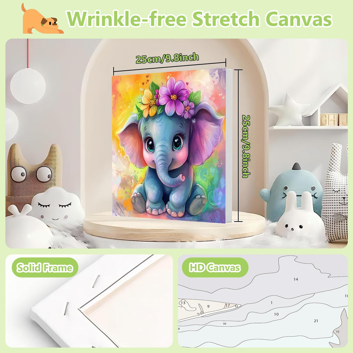 Reivworl Framed Paint by Numbers Kit for Adults Beginner & Kids Ages 8-12, Elephant Paint by Number with Frame and Easel, Painting by Numbers for Gifts and Home Decor (10X10Inch) Reivworl