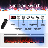 Velaychimney Electric Fireplace, 48" Wall Mounted Electric Heater with/Thermostat, Adjustable Flame & Bed Color, Timer, Remote & Touch Screen Control, 750/1500W, Log/Crystal, White Velaychimney