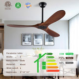 Solid Wood Ceiling Fan Without Light, 52 inch Walnut Ceiling Fan with 3 Wood Blades 6 Speeds Smart Timing Reversible DC Motor, Modern Ceiling Fan for Indoor Outdoor Farmhouse/Patios - Dark Walnut… Zronon