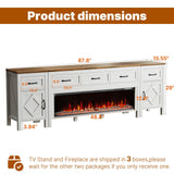 BVIUNTWO Farmhouse TV Stand with Fireplace for TVs Up to 95 Inch,Entertainment Center with 50" Electric Fireplace,88" TV Console with Storage Cabinet Drawers for Living Room(Off White) BVIUNTWO