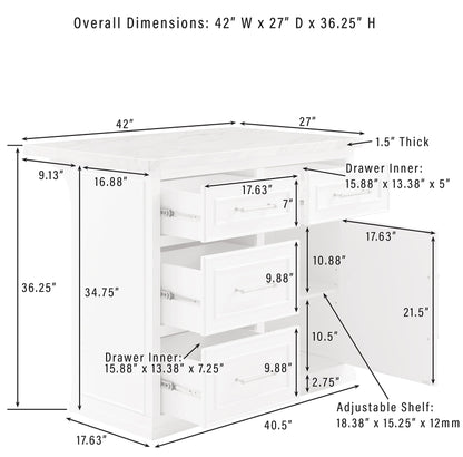 Crosley Furniture Cutler Kitchen Island with Faux Marble Top, White