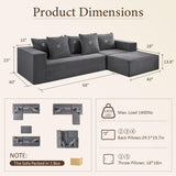 INGEROOM 108" Cloud Sectional Couch with L-Shape Chaise, Modular Sofa Memory Foam, Boneless Sofa with Movable Ottoman, Upholstered Couches for Living Room Bedroom, No Assembly Required, Dark Gray INGEROOM