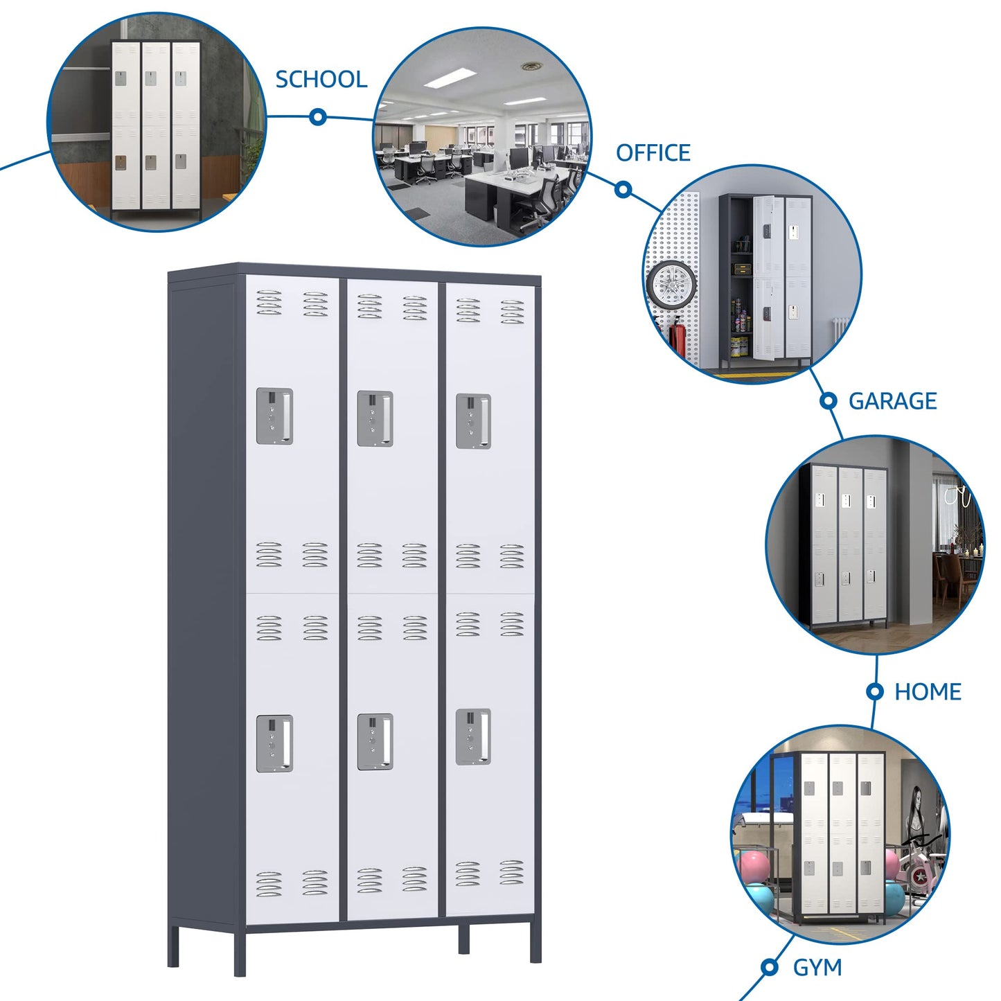 METAN Metal Locker for School Office Gym Bedroom,6 Doors Steel Storage Locker Cabinet for Employees,Industrial Storage Locker with 1 Shelves,Assembly Required,Gray+White… - WoodArtSupply