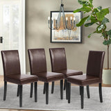 FDW Dining Chairs Set of 4, Dining Room Chairs Kitchen Chairs,Side PU Cushion Chairs with Waterproof Surface and Wood Legs,for Kitchen Restaurant and Living Room,Leather Brown FDW