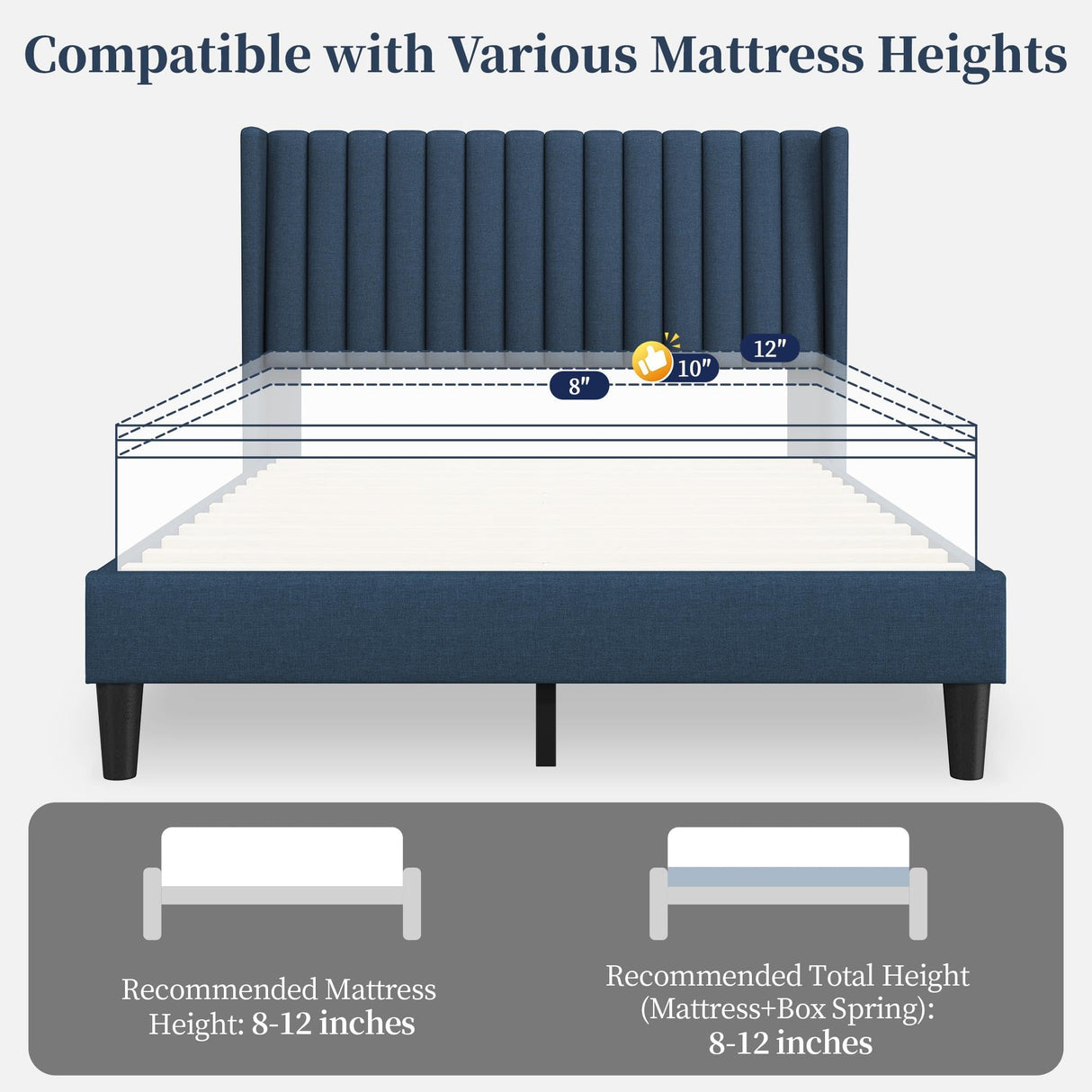 Yaheetech Full Size Bed Frame, Upholstered Platform Bed with Wing Edge Headboard, Square Tufted Fabric/Mattress Foundation/Wooden Slats Support/No Box Spring Needed/Easy Assembly/Navy Blue Yaheetech