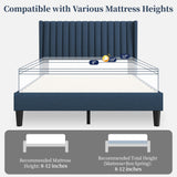 Yaheetech Full Size Bed Frame, Upholstered Platform Bed with Wing Edge Headboard, Square Tufted Fabric/Mattress Foundation/Wooden Slats Support/No Box Spring Needed/Easy Assembly/Navy Blue Yaheetech