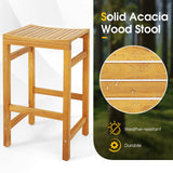 Tangkula 7-Piece Acacia Wood High Top Bar Set with 6 Saddle Stools for Outdoor Dining Tangkula