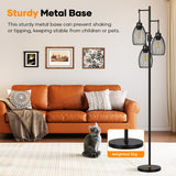 Dimmable Floor Lamp, 3 x 800LM LED Edison Bulbs Included, Farmhouse Industrial Floor Lamp Standing Tree Lamp with Elegant Teardrop Cage Tall Lamps for Living Room Bedroom Office Dining Room-Black Nintiue