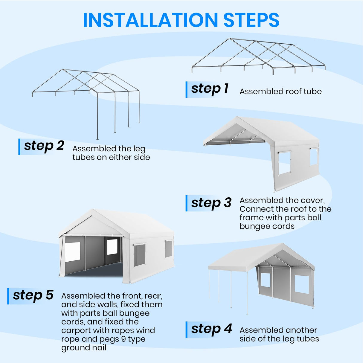 Carport 10x20 FT Heavy Duty, Outdoor Portable Garage with Removable Sidewalls & Doors, Waterproof, UV-Resistant Canopy Shelter for Vehicles, Boats, RVs, Trucks, All-Season Car Port,White RICHRYCE