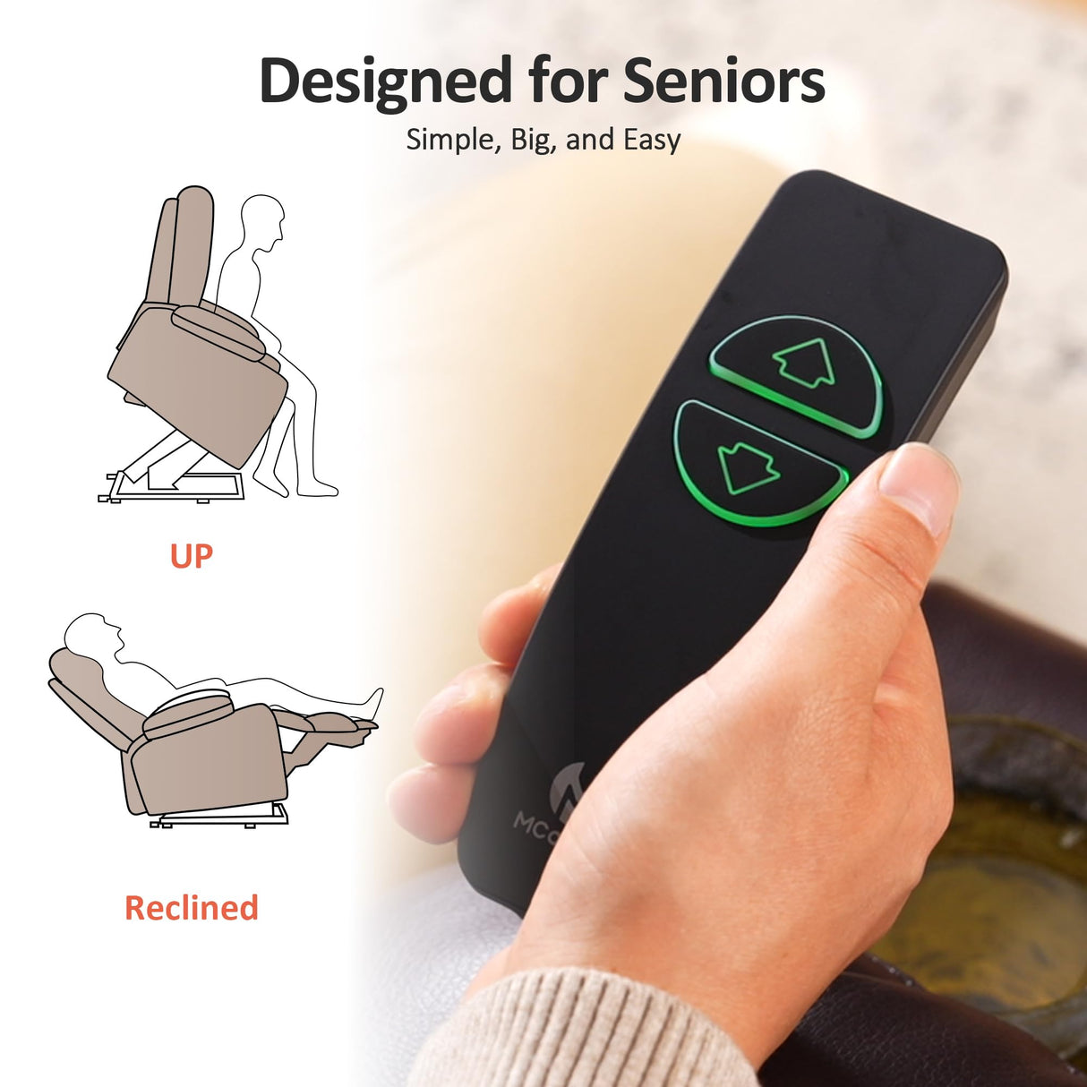 MCombo Power Lift Recliner Chair with Extended Footrest for Elderly People, Fabric 7283 (Brown, Large) MCombo