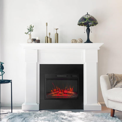 48" White Electric Fireplace with Mantel, Elegant Heater for Living Room or Bedroom, Complete with Remote Control and LED Flame Effects