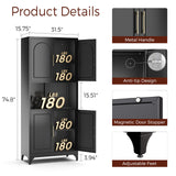 Kubohogar 75" Tall Kitchen Pantry Storage Cabinet, Metal Storage Cabinets with 4 Doors and Adjustable Shelves, Black Kitchen Hutch Cabinet with Microwave Stand, Large Cupboard for Dining Living Room Kubohogar