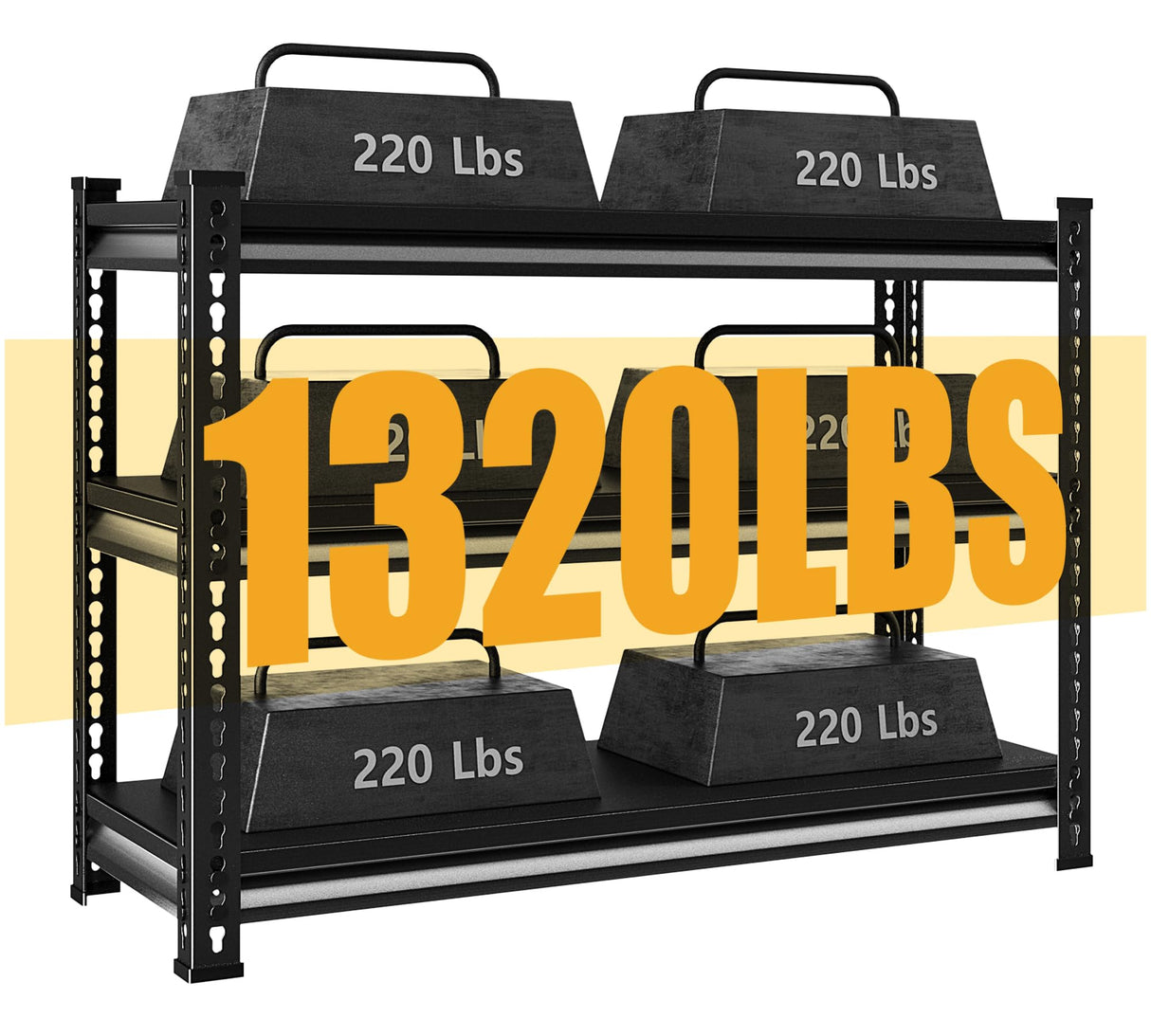 Rufokisa 3-Tier Heavy Duty Garage Shelving, 36" Metal Shelving Unit, 1320 lbs Load Capacity, Industrial Style, 40"W x 18"D x 36"H Rufokisa