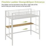 VECELO Metal Loft Bed Twin Size with Desk, Heavy Duty Bedframe with Removable Ladder and Safety Guardrail, Space-Saving, Noise Free, No Box Spring Needed, Off White VECELO