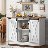 4 EVER WINNER Coffee Bar Cabinet with Sliding Barn Doors, 42” Farmhouse Coffee Station with Adjustable Shelves, Buffet Cabinet with Storage for Dining Room, White 4 EVER WINNER