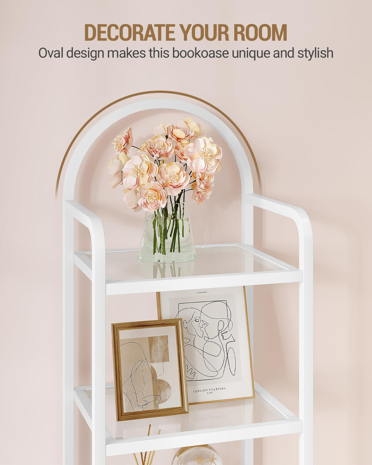 Hzuaneri Bookcase Bookshelf, Tempered Glass Bookshelves, Slim Shelving Unit for Bedroom, Bathroom, Home Office, Steel Frame, 5 Tier White BC05099W Hzuaneri