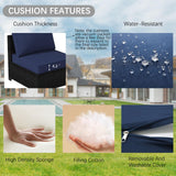 opemtdo Outdoor Patio Furniture Set 6 Pieces Patio Sectional Furniture Conversation Set Wicker Porch Couch Sofa Seat for Backyard Garden Poolside(Brown/Navy Blue) opemtdo