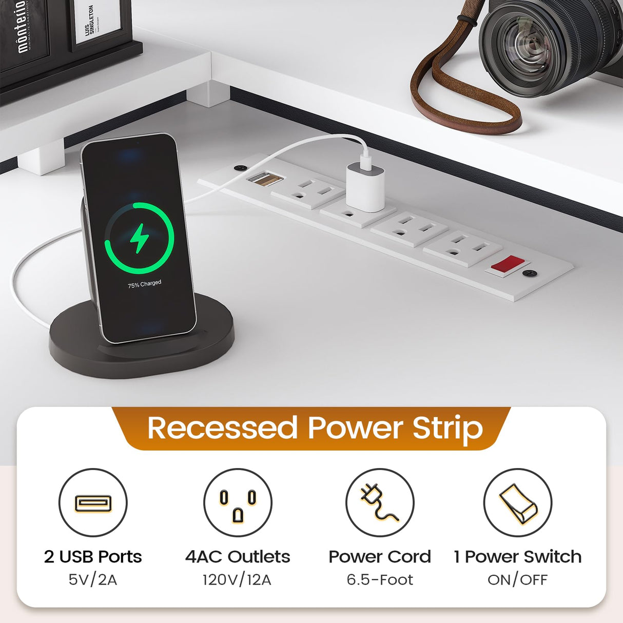 SEDETA L Shaped Desk with 6 Drawer, 108" Home Office Desk with File Drawer & Power Outlet, Corner Computer Desk with Monitor Shelf, File Cabinet, Two Person Desk, Gaming Desk with Led Lights, White SEDETA