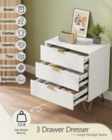 AEPOALUA Fluted 3 Drawer Dresser for Bedroom, Modern Storage Bedroom Dresser Chest Cabinet Organizer with Anti-Tip Hardware for Living Room, Dressing Room, Kids Room, Office (White) AEPOALUA