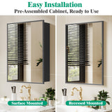 JBLCC Medicine Cabinet with Mirror (Full Assembled), 16''x22'' Aluminum Bathroom Mirror with Storage, Wall Mounted or Recessed Medicine Cabinet, Black JBLCC