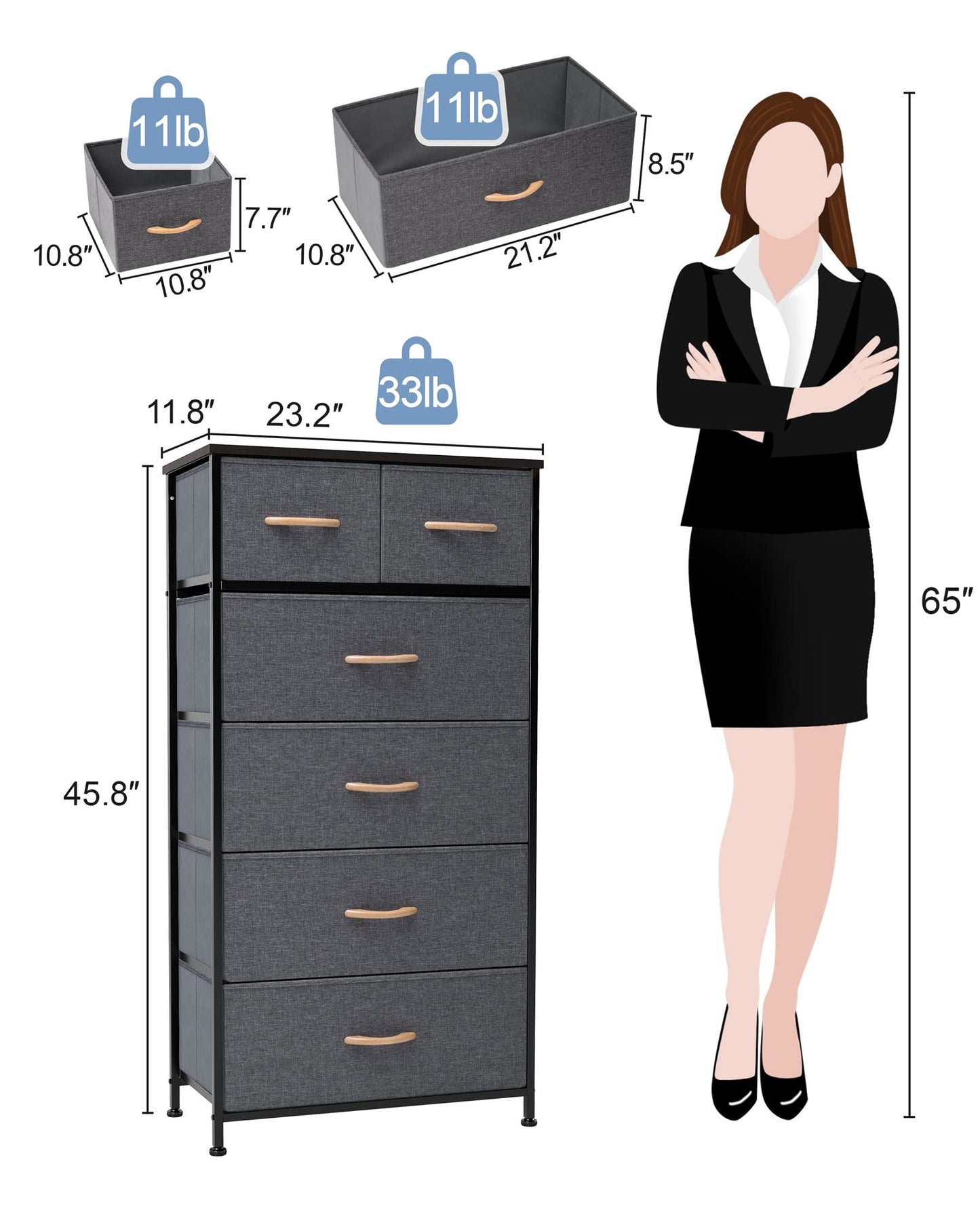 Crestlive Products Vertical Dresser Storage Tower - Sturdy Steel Frame, Wood Top, Easy Pull Fabric Bins, Wood Handles - Organizer Unit for Bedroom, Hallway, Entryway, Closets - 6 Drawers (Gra - WoodArtSupply