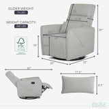 Evolur Sylas Nursery Glider Chair in Luxe Grey - Manual Recliner with 360° Swivel, Lumbar Support, Tufted Back & Side Pockets - Modern Rocking Chair for Baby Room, Nursery & Living Room Evolur