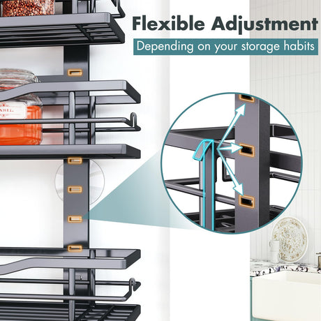 Eastherry Over The Door Pantry Organizer，9-Tier Over The Door Organizer with Adjustable Basket，Metal Hanging Pantry Organizers and Storage for Kitchen, Back of Door Seasoning Rack (Black) Eastherry