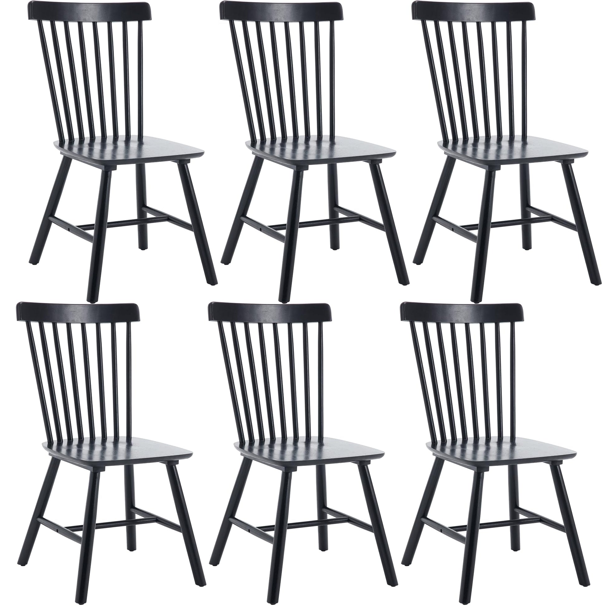 DM Furniture Dining Room Chairs Set of 6 Windsor Dining Chair with Spindle Back,Farmhouse Armless Side Chair,Solid Wood French Country Kitchen Chairs for Home/Patio/Restaurant, Black - WoodArtSupply