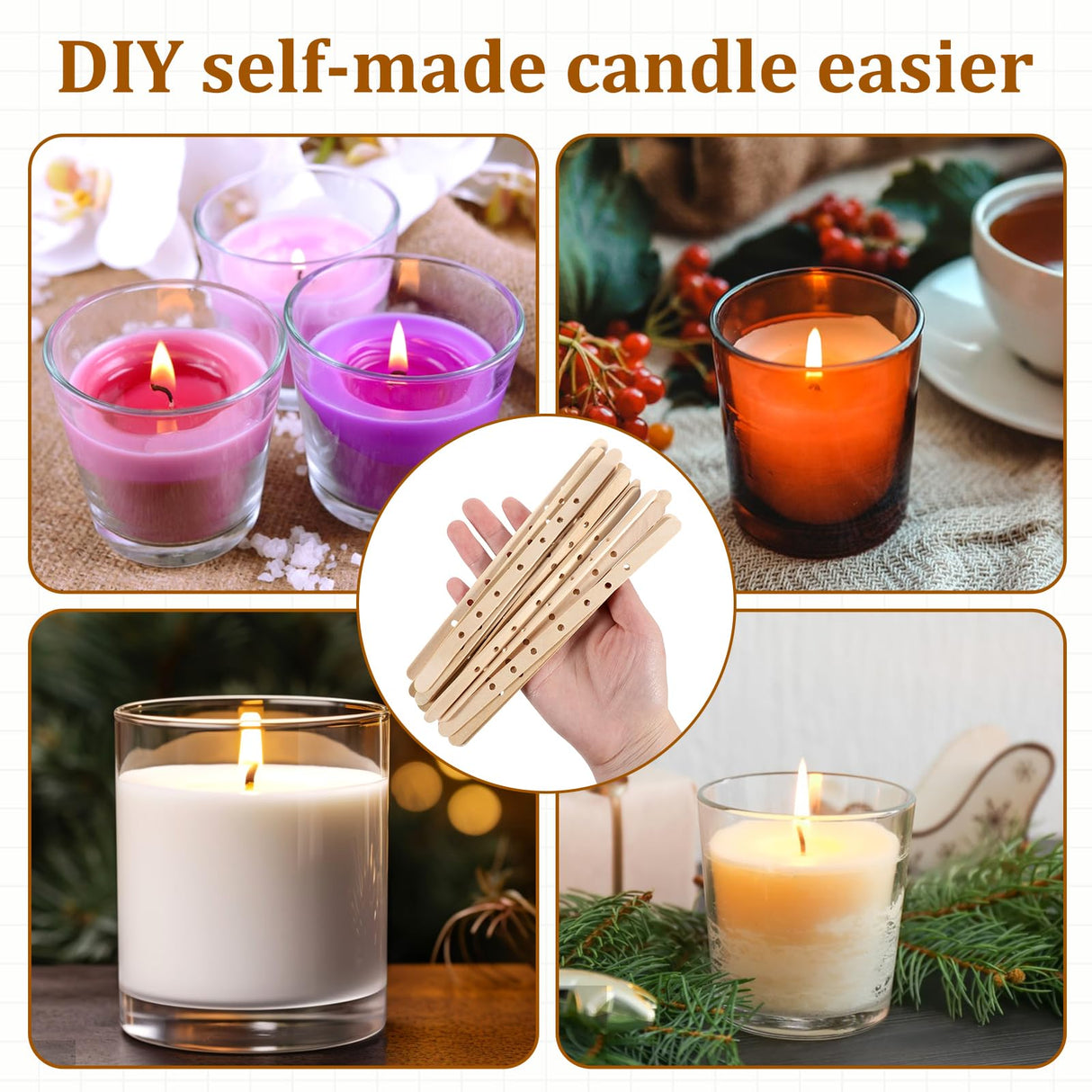 100pcs Wooden Wick Holders Candle Wick Bars Candle Centering Sticks for Candles Making Device Wax Stick Clips Centering Tools Wicks Holders for Large & Multiwick Candles QfwdfcTrenz