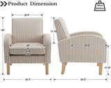Farmhouse Striped Accent Chair for Living Room Set of 1, Linen Fabric Modern Comfy Armchairs with Cushion, Upholstered Striped Reading Chairs for Bedroom Couch Chair with Wood Legs, Khaki LIVINOVA