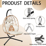 Indoor Outdoor Hanging Egg Chair with Stand & Leg Rest – Heavy-Duty Steel Frame, Handwoven Rattan Swing Chair for Patio, Garden, Bedroom – 350 lbs Capacity, Ergonomic Design (White) Nevsokio