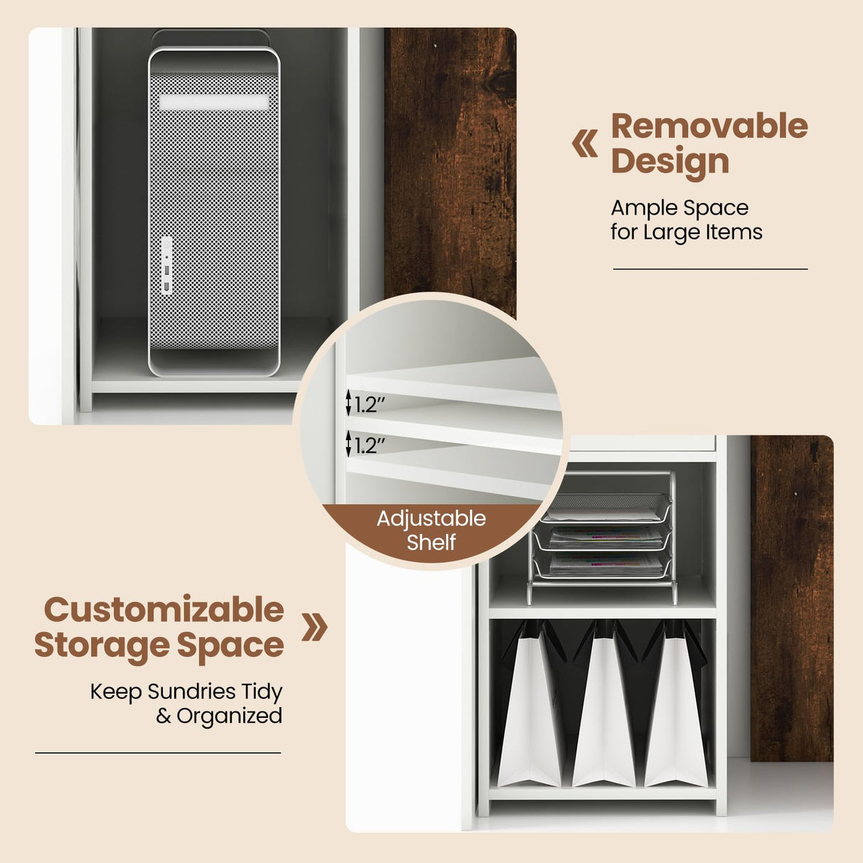 IFANNY Reception Desk, 48’’ Retail Counter w/Lockable Drawer & Storage Shelf, L-Shaped Reception Table, Wooden Computer Desk for Salon, Restaurant, Office (Rustic Brown & White) IFANNY