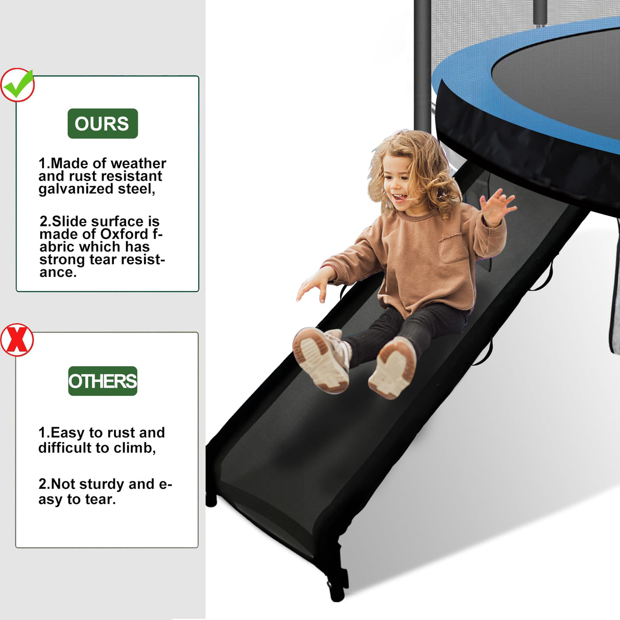 Eurmax USA Universal Easy-to-Assemble Trampoline Slide Ladder, Heavy Duty Steel Trampoline Accessory Slide for Kids Climb Up&Slide Down/Black with Shoes Pocket Eurmax