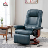 HOMCOM Faux Leather Manual Recliner, Adjustable Swivel Lounge Chair with Footrest, Armrest and Wrapped Wood Base for Living Room, Blue HOMCOM