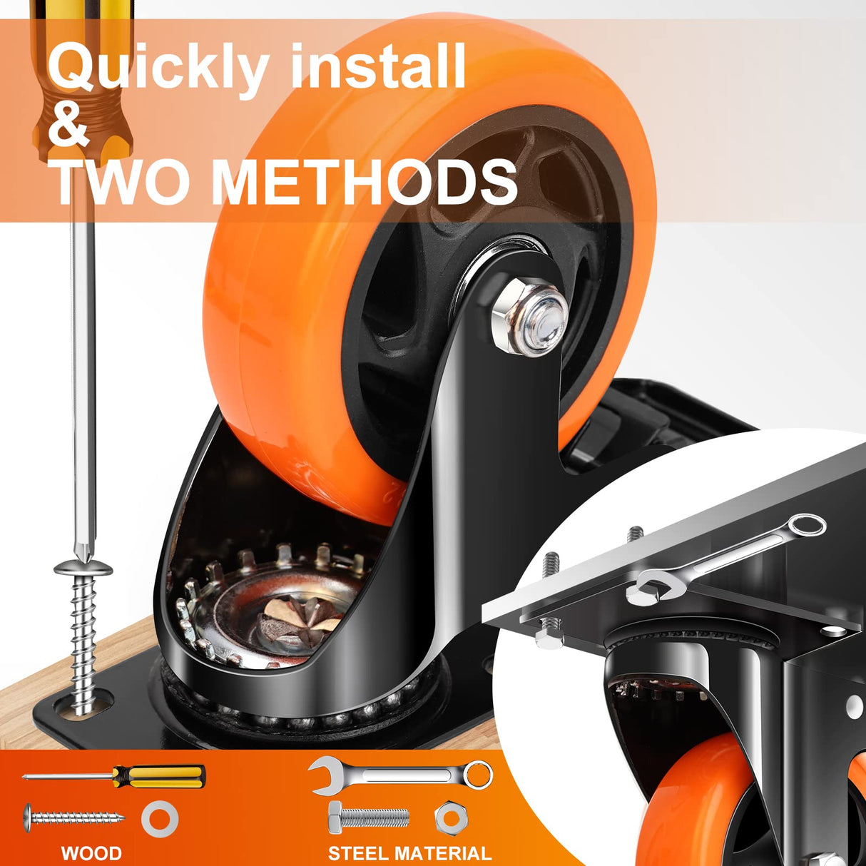 QNCZ 4" Caster Wheels, Outstanding Casters Set of 4 Heavy Duty, Silent Industrial Casters, Locking Casters Wheels for Furniture, Castor Wheels for Cart, Workbench. QNCZ