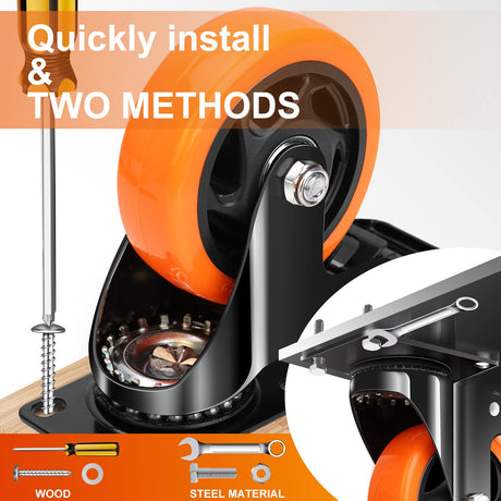 QNCZ 4" Caster Wheels, Outstanding Casters Set of 4 Heavy Duty, Silent Industrial Casters, Locking Casters Wheels for Furniture, Castor Wheels for Cart, Workbench. QNCZ