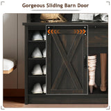 4ever2buy Farmhouse Hall Tree with Storage, 42 Inch Wide Entryway Bench with 2 Sliding Barn Doors, Brown Tall Hall Tree with Coat Rack & Shoe Storage for Living Room 4ever2buy