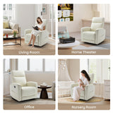 CANMOV Rocker Recliner Chair,360°Swivel Nursery Glider Recliner,Manual Recliner Sofa with Padded Armrest and Backrest,Leather Recliner for Small Spaces,Living Room,Bedroom,White CANMOV