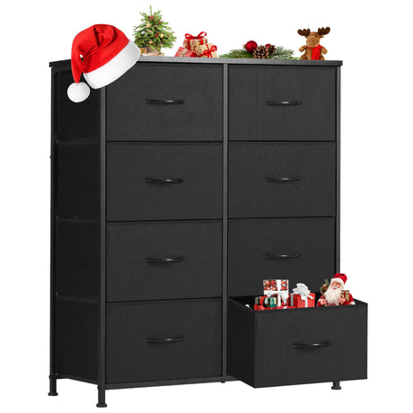 Sweetcrispy Dresser for Bedroom with 8 Storage Drawers, Tall Large Fabric Storage Tower Organizer, Chest of Drawers with Metal Frame Wooden Top for Nursery, Closet, Living Room, Entryway, Black Sweetcrispy