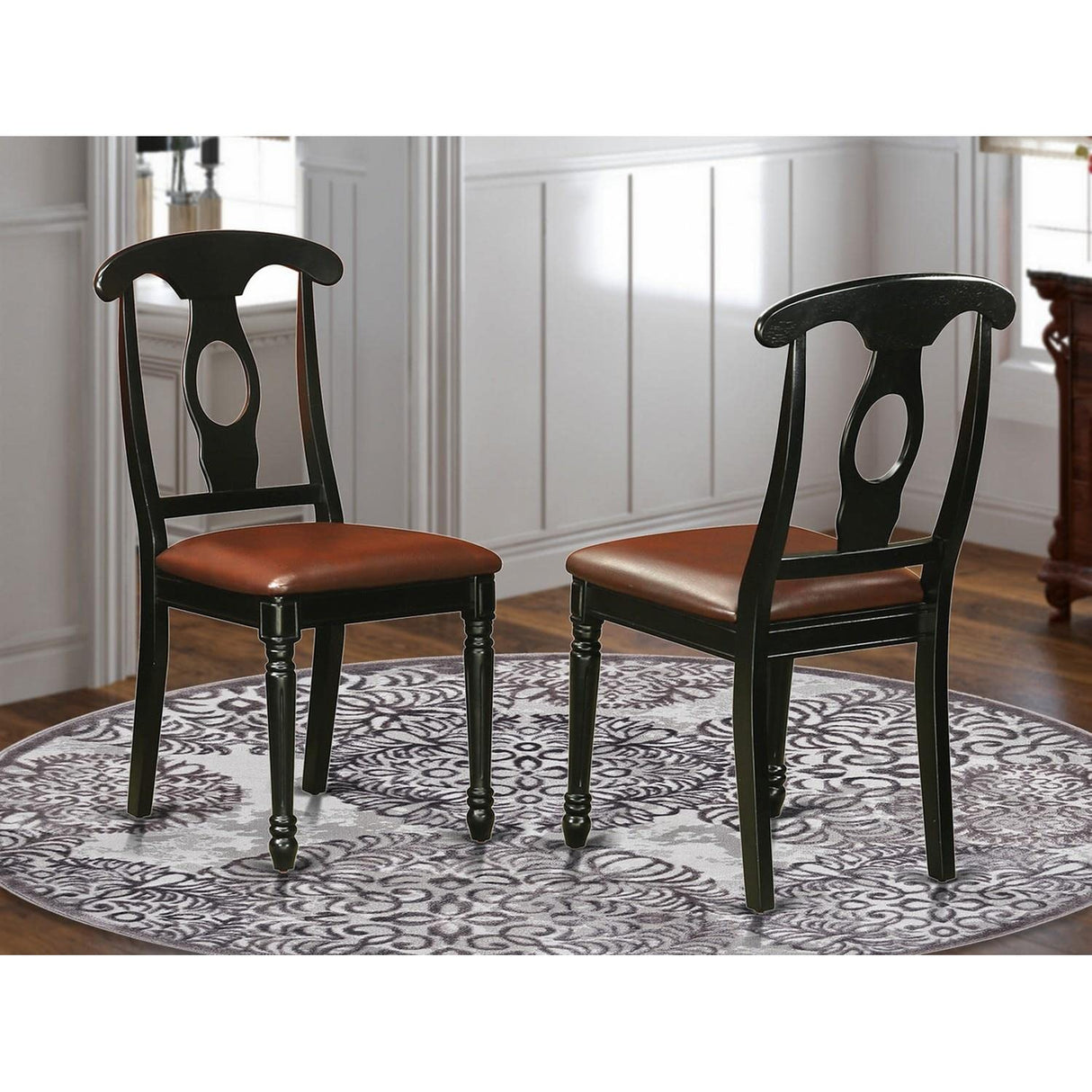 East West Furniture Kenley Dining Room Faux Leather Upholstered Wood Chairs, Set of 2, Black East West Furniture