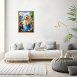 MEIYUDA Dog Diamond Painting Kits for Adults, DIY Flowers Cute Dog Diamond Art Kits for Adult Beginners, 5D Landscape Round Full Drill Gem Art Crafts for Home Wall Decor Present 12x16inch MEIYUDA