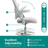 SMUG Drafting Chair, Tall Office Chair Tall Standing Desk Chair Counter Height Adjustable Office Chair with Flip-up Arms, Mid Back Mesh Office Drafting Chair, Grey SMUG