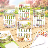Katy Sue Spring Garden Picket Fence Card Making Kit. Contains 8 Shaped Cards, 3 Sheets of Die Cut Decoupage, Adhesive Foam Pads, Background Scenes, Instructions & 8 Envelopes for Card Making Supplies Katy Sue