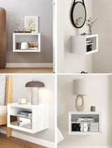 blingworld Floating Nightstand Mirrored, White Wall Mounted Night Stand with Mirrored Storage Drawer Premium Quality Floating End Table blingworld