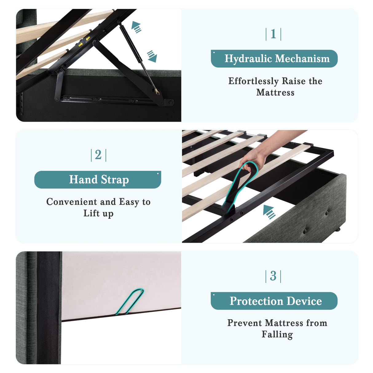HOOMIC King Size Hydraulic Lift Up Storage Bed with Wingback Headboard in Dark Grey HOOMIC